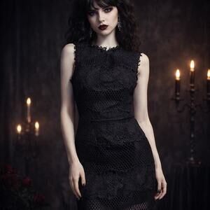 Betsey Johnson Black Lace Goth Romantic Dress Vintage Y2K Witchcore 10